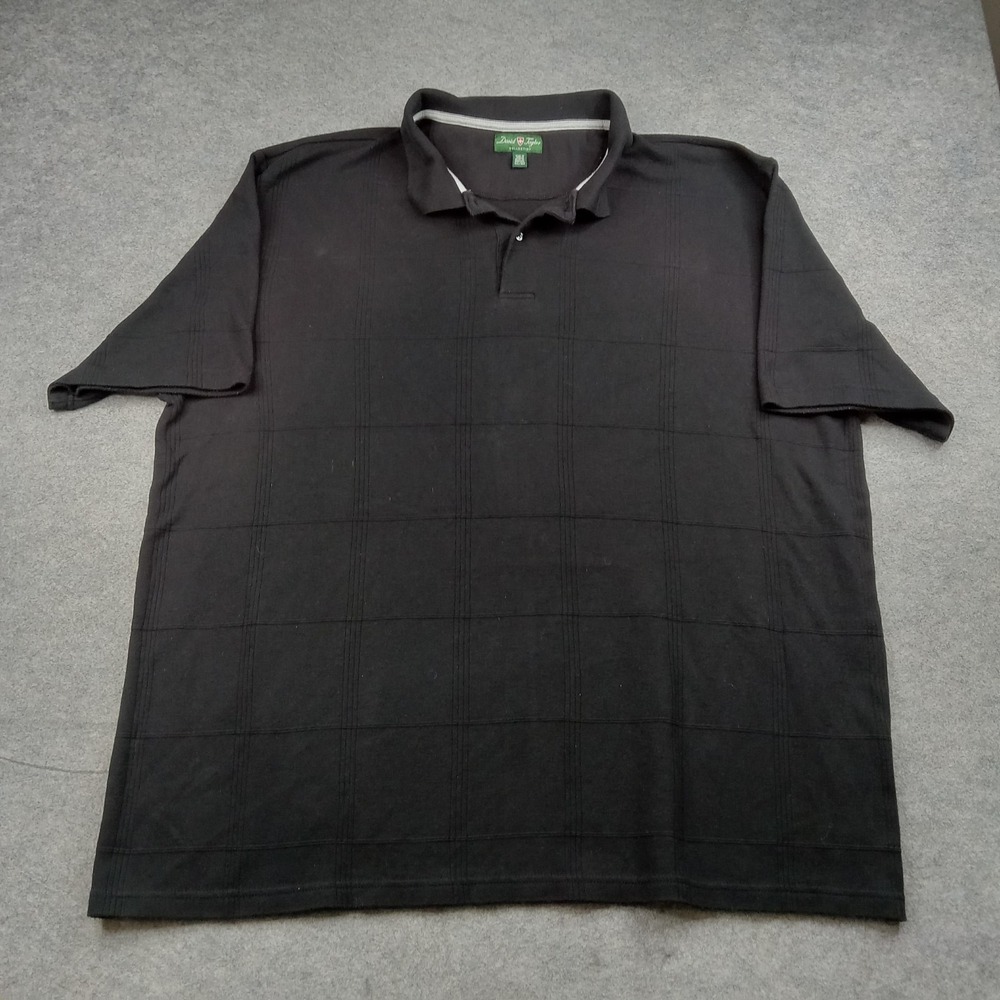 David Taylor Polo Shirt Mens 3XL Black Check Textured Knit Short Sleeve Casual